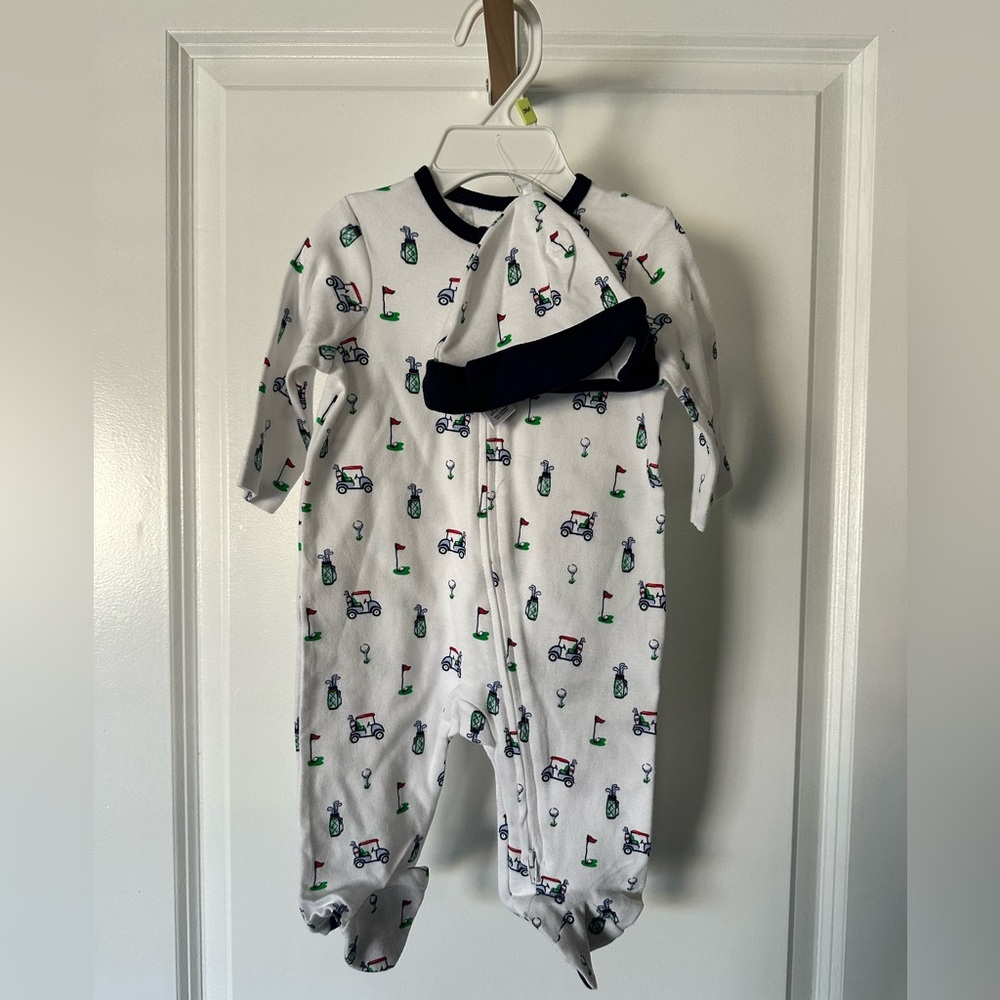 Little Me Golf Print Onesie and Matching Hat